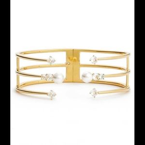Nadri Imitation Pearl & Crystal Cuff in Gold
